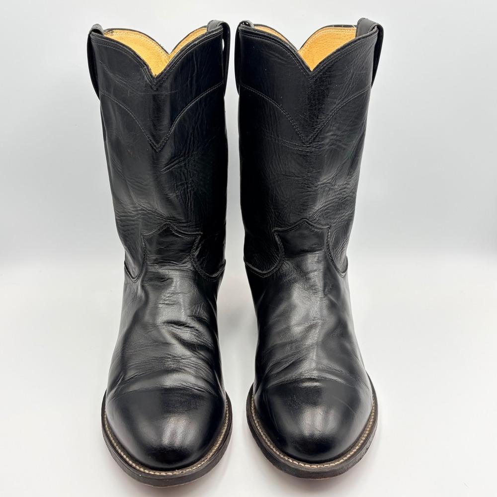 Justin 3133 Jackson Black Leather Western Roper Boots Mens Size 8 EE Pull on USA - Picture 7 of 15